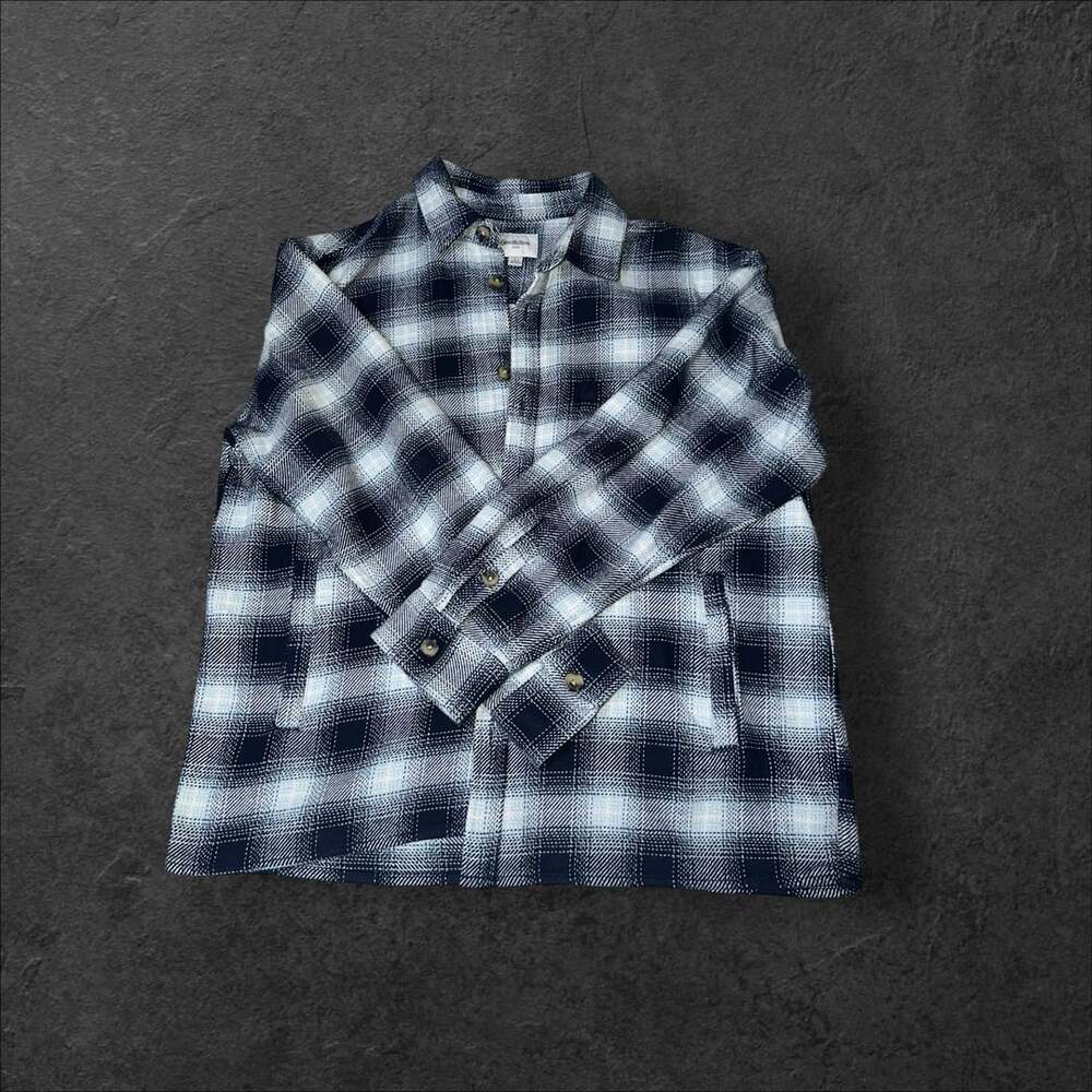 Goodfellow & Co Blue Plaid Button Down Flannel Shirt Size L